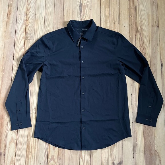 Perry Ellis Other - Perry Ellis Button Down Shirt Mens Large Navy Blue Stretch Expandable Collar L/G